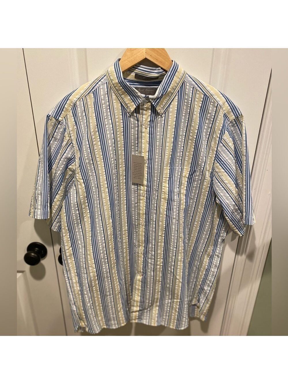 Daniel Cremieux Signature Label Blue/Yellow Striped Seersucker Shirt NWT Size L